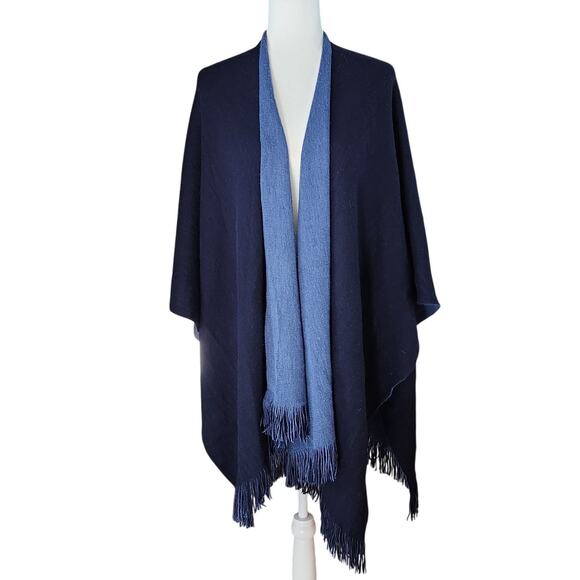 St. John Wool Rayon Blend Shawl Wrap | Reversible Navy & Periwinkle | One Size - Picture 7 of 9